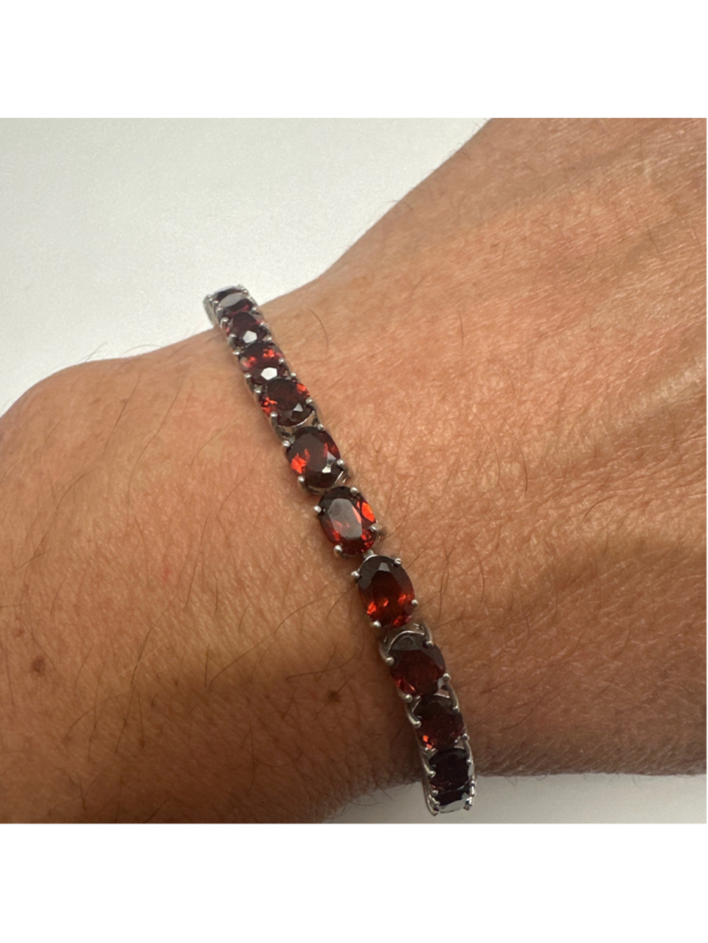 Women's .925 Sterling Silver Garnet Tennis Bracelet Size 7.25